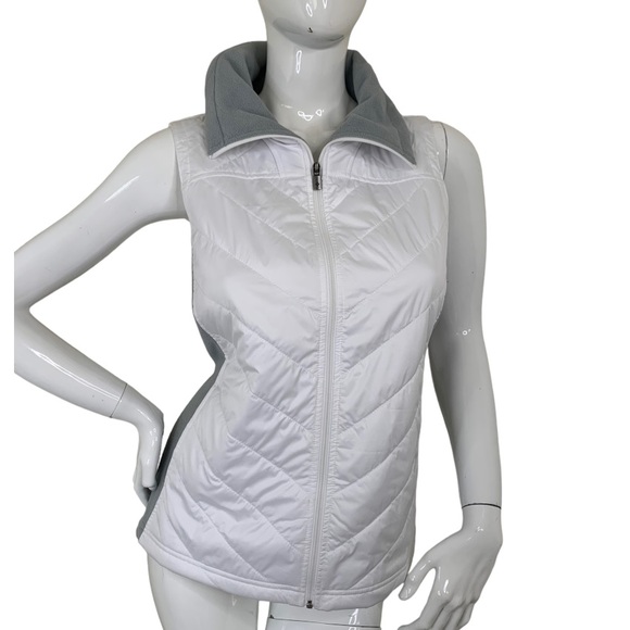 Columbia Women White Grey Vest Fleece Insulated Outdoor Full Zip jacket light L - Picture 7 of 13